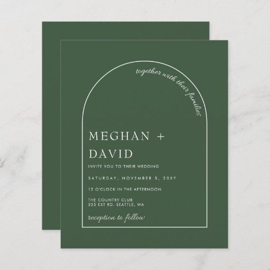 Budget Rustic Sage Green Arch Wedding Uitnodiging (Voorkant / Achterkant)
