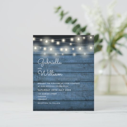 Budget Rustic String Lights Photo Wedding Invite (Staand voorkant)