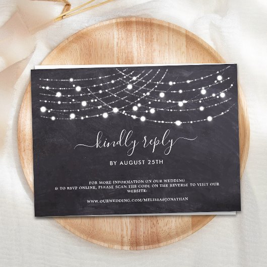 Budget Rustic String Lights QR Code Weddenschap RS Notitiekaartje