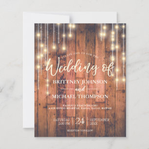 Budget Rustic String Lights Woo Wedding Uitnodigin