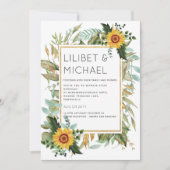 Budget Rustic Sunflower BOHO Greenery Wedding Inv Kaart (Voorkant)
