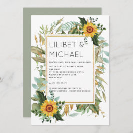 Budget Rustic Sunflower BOHO Greenery Wedding Inv Kaart