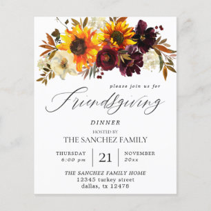 Budget Rustic Sunflower Floral Friendsgiving Flyer
