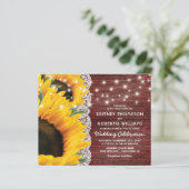 Budget Rustic Sunflower Lace Wedding Uitnodiging (Staand voorkant)
