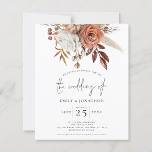 Budget Rustic Terracotta Florals QR Wedding Invite