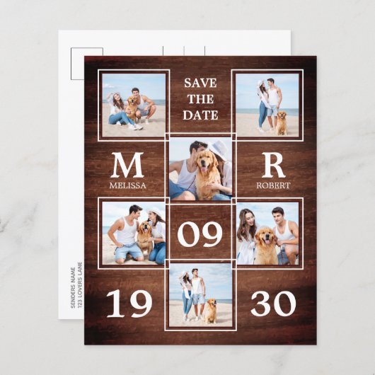 Budget Rustic Wedding Photo Collage Save the Date (Voorkant / Achterkant)