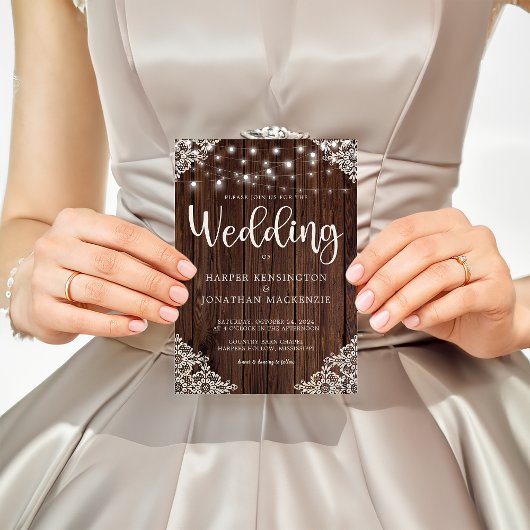 Budget Rustic Wood Lace String Lights Wedding