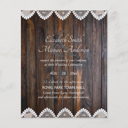 BUDGET Rustic Wood Lace Weddenschap (Voorkant)