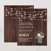 Budget Rustic Wood Mason Jar Lights Wedding Invite (Voorkant / Achterkant)