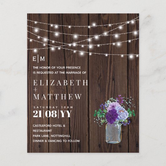 Budget Rustic Wood Paars Mint Wedding Invites (Voorkant)
