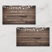 Budget Rustic Wood String Lights Wedding RSVP Kaar Notitiekaartje (Voorkant / Achterkant)