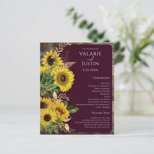Budget Rustic Wood Sunflower Wedflower Programme d (Debout devant)