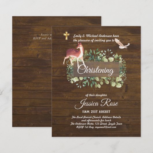 BUDGET Rustic Woodland Christening Invite Baptisme (Voorkant / Achterkant)