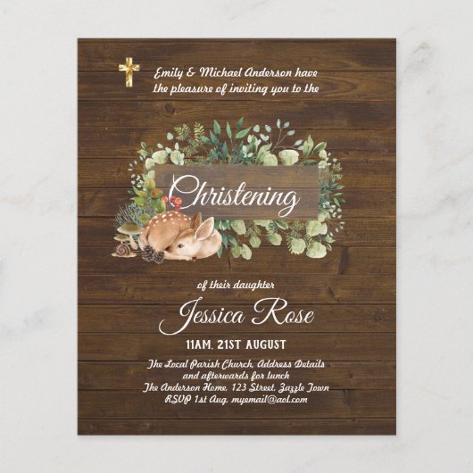 BUDGET Rustic Woodland Christening Invite Baptisme (Voorkant)