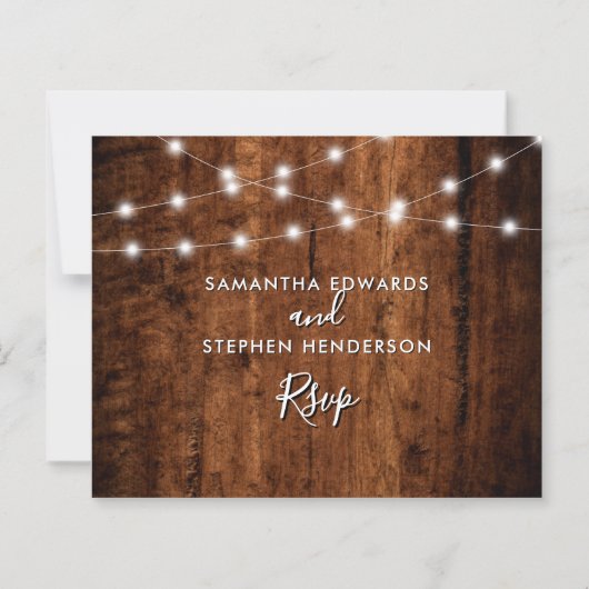 Budget Rustiek Hout & String Lights Wedding RSVP (Achterkant)