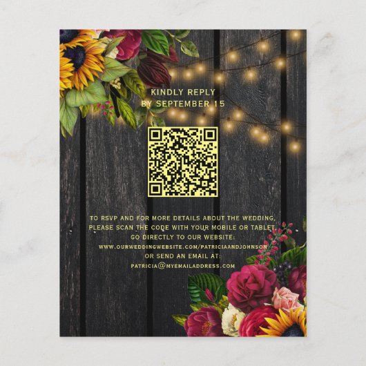 Budget rustiek land hout QR bruiloft uitnodiging (Achterkant)