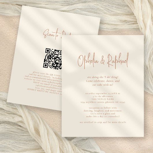 Budget Rustiek Script QR Boho Cream Bruiloft uitno