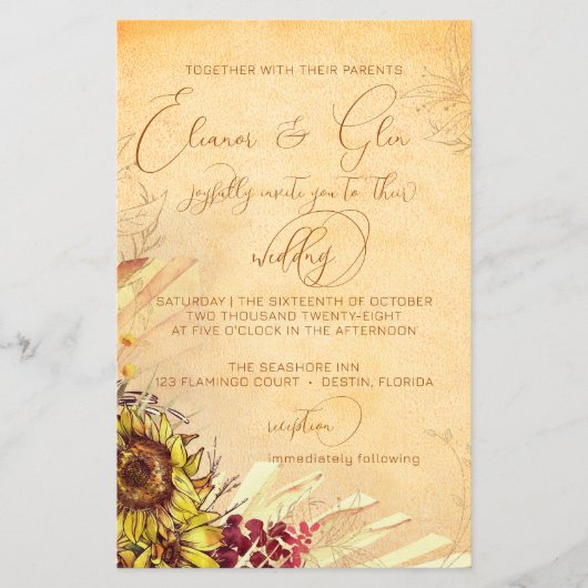 Budget Rustieke Boheemse Zonnebloem Huwelijk (Voorkant)