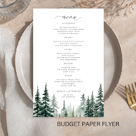 Budget rustieke bos pijnbomen bruiloft menu