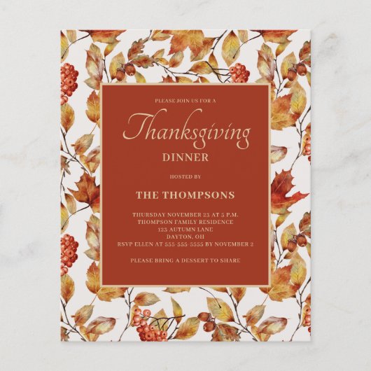 Budget rustieke herfstblad Thanksgiving uitnodigin Flyer (Voorkant)