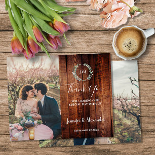 Budget rustieke houten foto Bedankt bruiloft Flyer