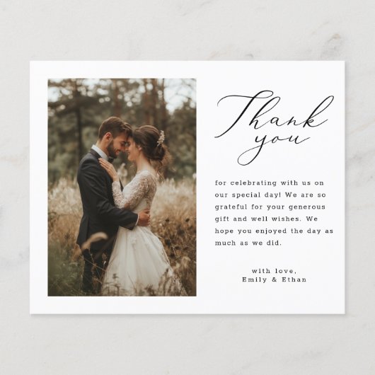 Budget rustieke script bruiloft foto dank u kaart (Voorkant)