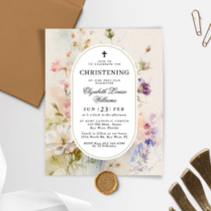 Budget rustieke Wildbloemen doopuitnodiging