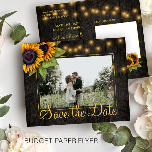 Budget rustieke zonnebloem trouwkaart save the dat flyer