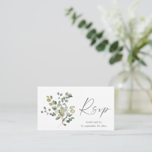 Budget Rustige Eucalyptus Duo 2SM Meal RSVP Informatiekaartje (Staand voorkant)