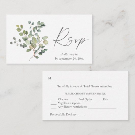 Budget Rustige Eucalyptus Duo 2SM Meal RSVP Informatiekaartje (Voorkant / Achterkant)