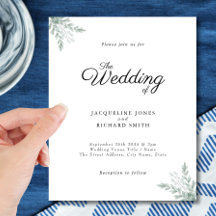 Budget Rustige Eucalyptus Leaves Wedding Uitnodigi