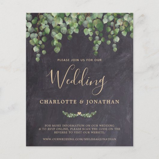 Budget Rustige Eucalyptus QR Code Wedding Uitnodig (Voorkant)
