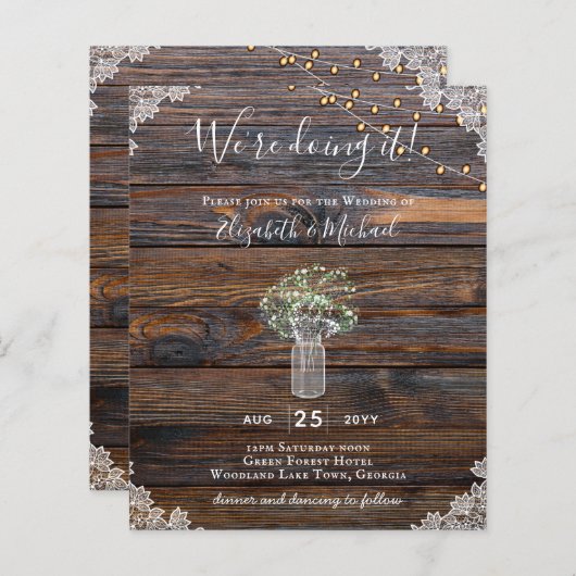 BUDGET Rustige Gypsophila Lights Mason Jars Invite (Voorkant / Achterkant)