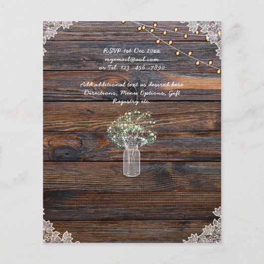 BUDGET Rustige Gypsophila Lights Mason Jars Invite (Achterkant)