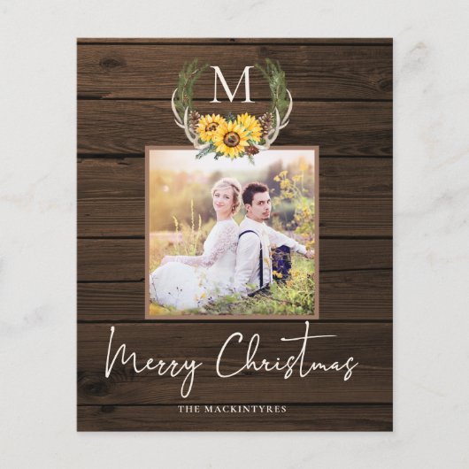 Budget Rustige kerstbloem Monogram Foto (Voorkant)