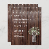 BUDGET Rustige lichten Mason Jar Gypsophila Invite (Voorkant / Achterkant)