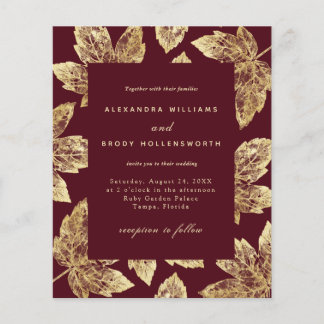 Budget Rustige Red en Gold Leaves Wedding Invite