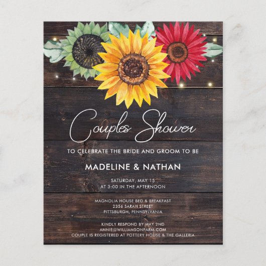 Budget Rustige Sunflower Barn Couples Shower Flyer (Voorkant)
