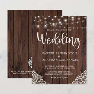 Budget Rustige Wood Lace Lights Wedding QR Code