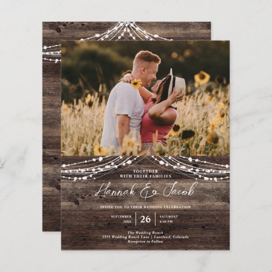 Budget Rustige Wood QR Code RSVP Wedding Invitatio (Voorkant / Achterkant)