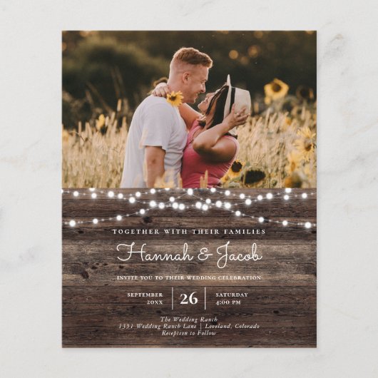 Budget Rustige Wood QR Code RSVP Wedding Invite (Voorkant)