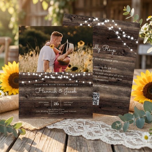 Budget Rustige Wood QR Code RSVP Wedding Invite