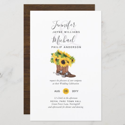 BUDGET Rustige zonnebloem Cowboy Boots Wedding Inv (Voorkant / Achterkant)