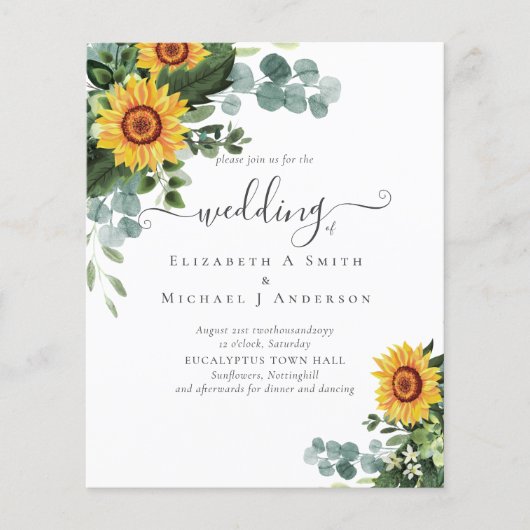 BUDGET Rustige zonnebloemen Eucalyptus Leaves Wedd Flyer (Voorkant)