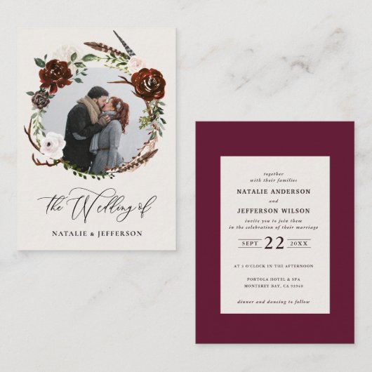 budget rustique faire-part de mariage de couronne  (Devant / Derrière)