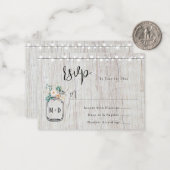 Budget Rustique Lumières Mason Jar Mariage Carte R (Devant/Arrière en situation)