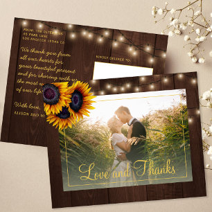 Budget rustique mariage merci carte postale
