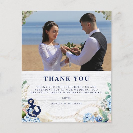 Budget Rustique Mariage nautique Carte de remercie (Devant)