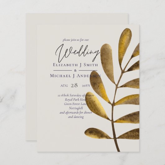 BUDGET Rusty Bronze Feuilles de mariage Invitation (Devant / Derrière)