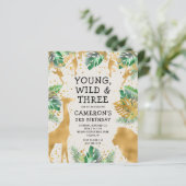 Budget Safari 3rd Birthday Green Ecru Invite (Staand voorkant)